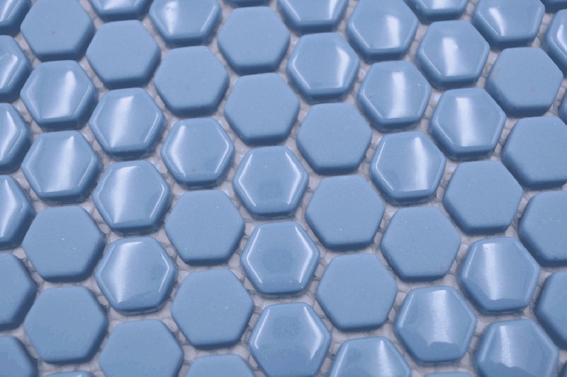 Muestra de mano Hexágono Esmalte mezcla azul brillante/mate pared azulejo backsplash cocina ducha baño MOS140-0401_m