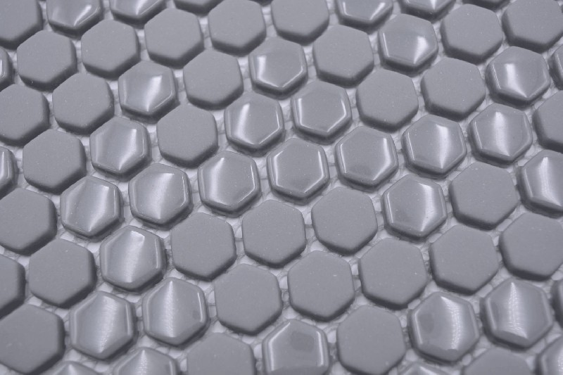 Muestra de mano Hexágono Esmalte mezcla gris brillante/mate pared azulejo backsplash cocina ducha baño MOS140-0201_m