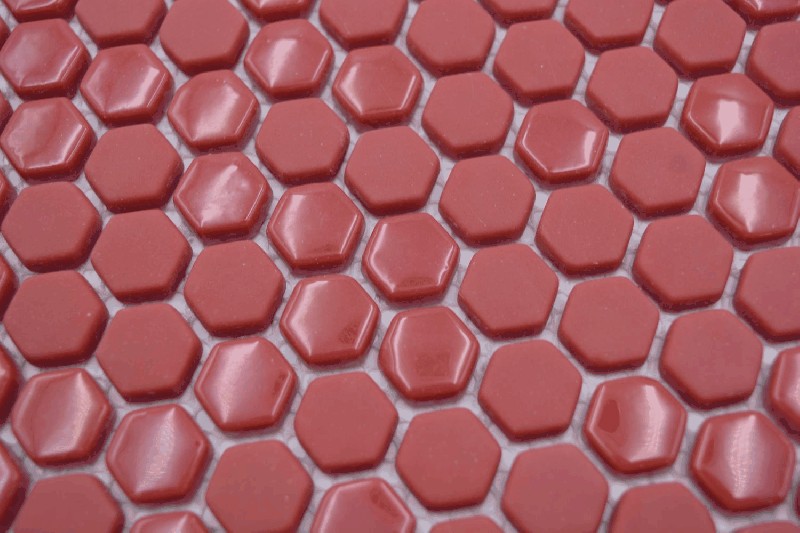 Muestra de mano Hexágono Esmalte mezcla rojo brillante/mate pared azulejo backsplash cocina ducha baño MOS140-0901_m