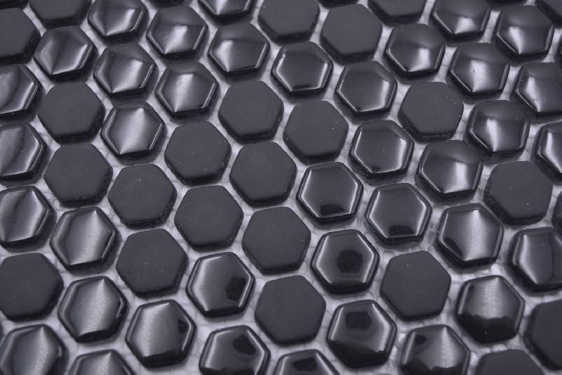 Muestra de mano Hexágono Esmalte mezcla negro brillante/mate pared azulejo backsplash cocina ducha baño MOS140-0301_m