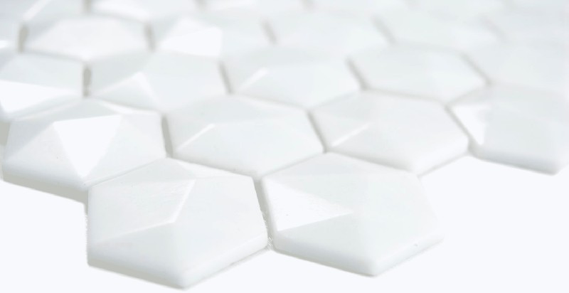 Muestra de mano Hexágono ECO uni blanco 3D azulejo de pared espejo cocina ducha baño MOS11-AR01_m