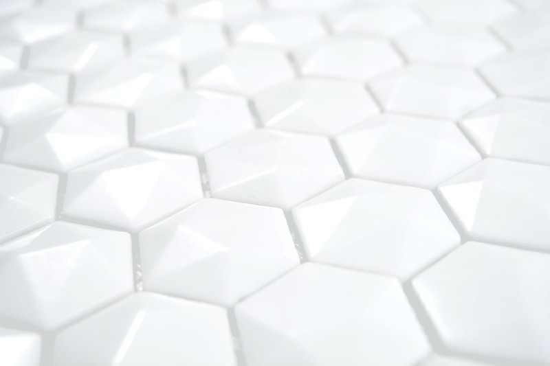 Muestra de mano Hexágono ECO uni blanco 3D azulejo de pared espejo cocina ducha baño MOS11-AR01_m