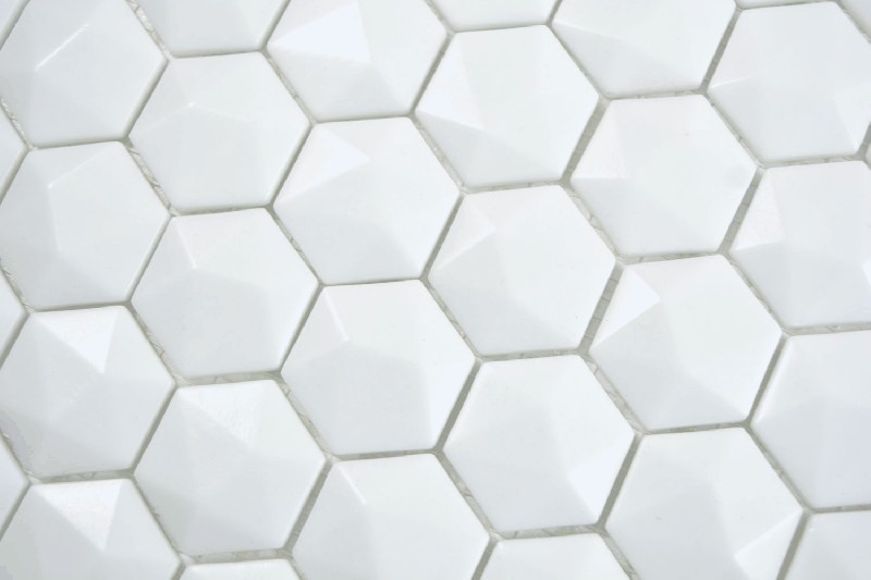 Muestra de mano Hexágono ECO uni blanco 3D azulejo de pared espejo cocina ducha baño MOS11-AR01_m