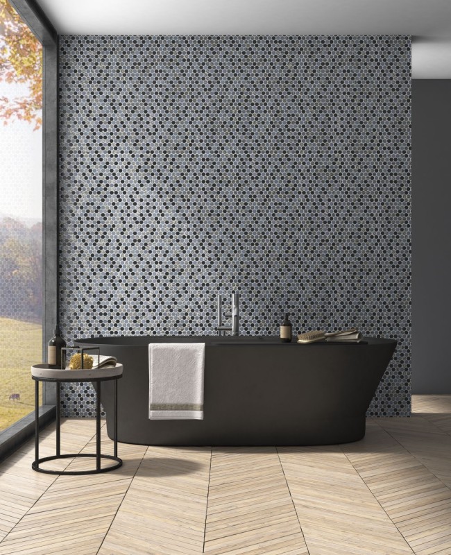 Muestra de mano redondo ECO mezcla color pared azulejo backsplash cocina ducha baño MOS129-R05_m