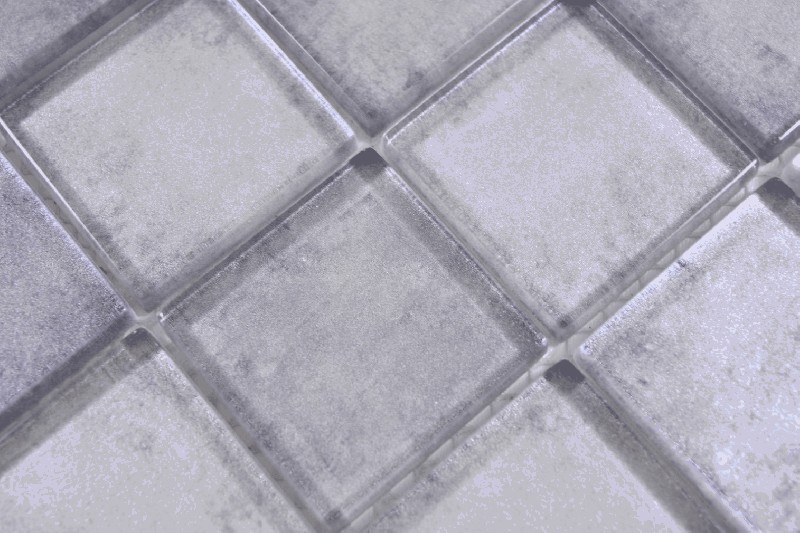 Muestra de mano mosaico de vidrio cuadrado Crystal mix gris pared azulejo backsplash cocina ducha baño MOS88-0020_m