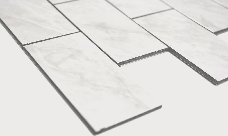 Muestra de mano rectángulo AC efecto piedra Carrara look Subway Level brillante pared azulejo backsplash cocina ducha baño MOS200-CLG_m