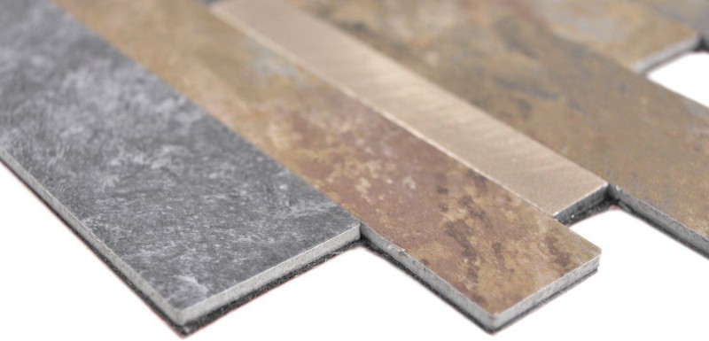 Muestra de mano vinilo compuesto efecto piedra Multi Pizarra/Oro pared azulejo backsplash cocina ducha baño MOS200-8MSG_m