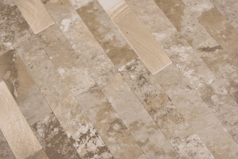 Muestra de mano vinilo compuesto efecto piedra Caliza marrón/oro mosaico azulejo pared backsplash MOS200-LBG_m
