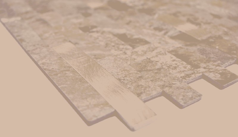 Muestra de mano vinilo compuesto efecto piedra Caliza marrón/oro mosaico azulejo pared backsplash MOS200-LBG_m