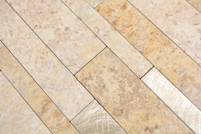Muestra de mano vinilo compuesto efecto piedra Caliza marrón/oro mosaico azulejo pared backsplash MOS200-36LBG