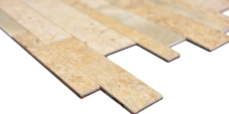 Muestra de mano vinilo compuesto efecto piedra Caliza marrón/oro mosaico azulejo pared backsplash MOS200-36LBG