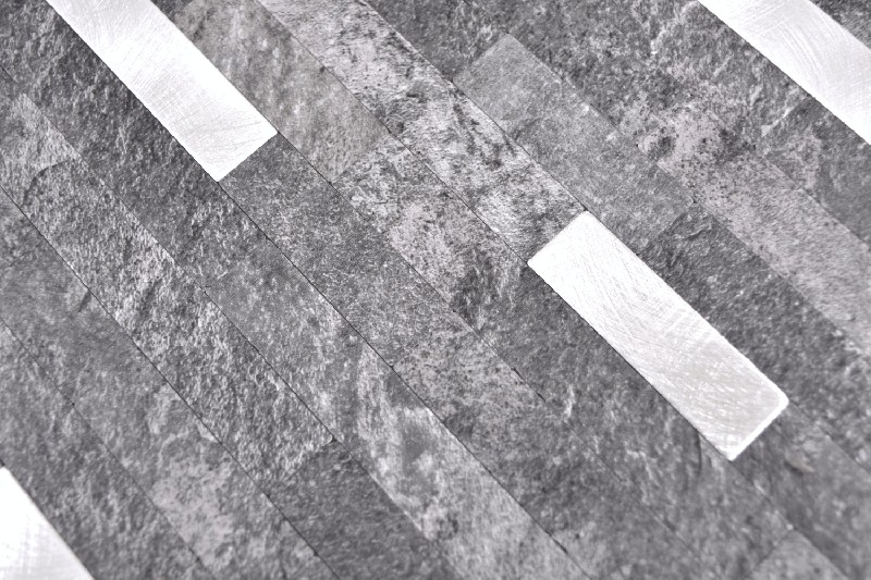 Muestra de mano vinilo compuesto efecto piedra cuarzo negro/plata pared azulejo backsplash cocina ducha baño MOS200-22BS_m