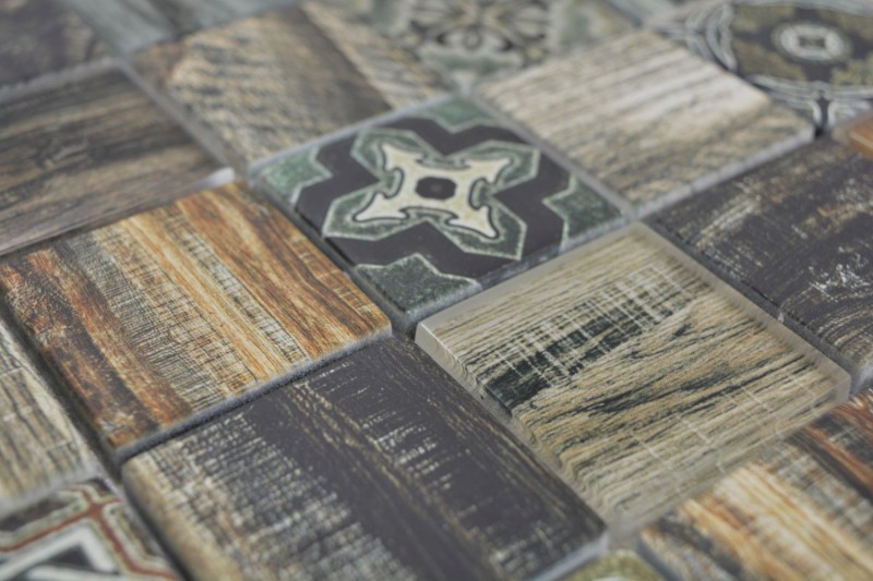 Muestra de mano cuadrado Crystal mix marrón-verde pared azulejo backsplash Mos160-w500_m
