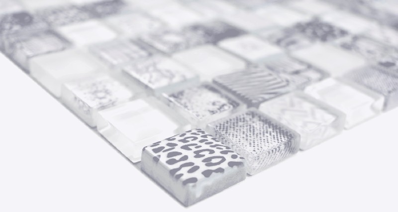 Muestra de mano azulejo de pared cuadrado Crystal mix super blanco MOS74-0203_m