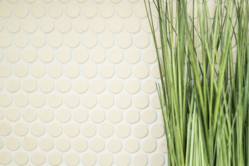Muestra de mano aluminio mosaico azulejo cerámica botón blanco beige claro sin esmaltar MOS10-1202-R10_m