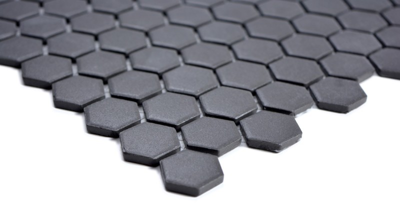 Muestra de mano azulejo mosaico cerámica hexágono negro sin esmaltar MOS11A-0304-R10_m