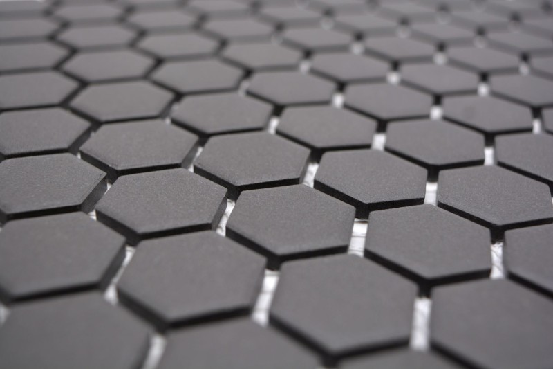Muestra de mano azulejo mosaico cerámica hexágono negro sin esmaltar MOS11A-0304-R10_m