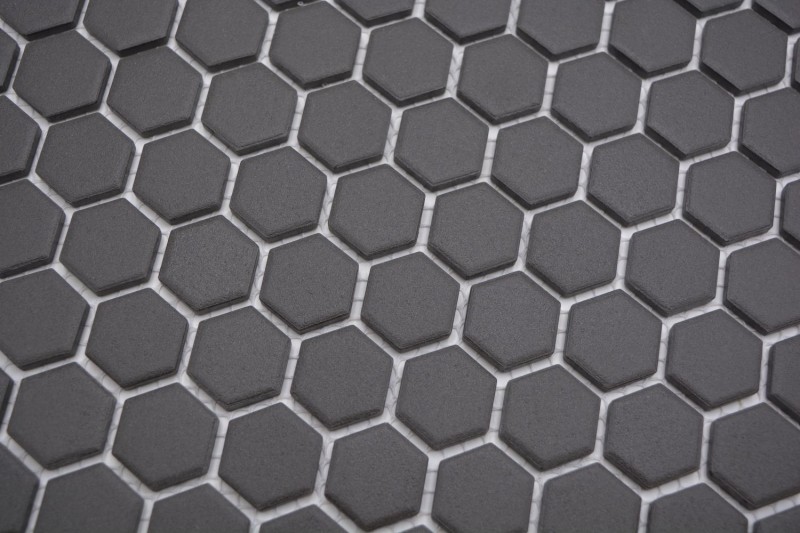 Muestra de mano azulejo mosaico cerámica hexágono negro sin esmaltar MOS11A-0304-R10_m