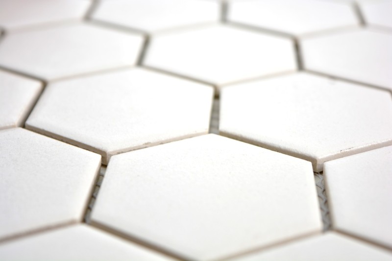 Muestra de mano azulejo mosaico cerámica hexágono blanco sin esmaltar MOS11B-0102-R10_m