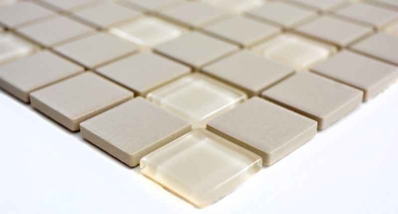 Muestra de mano azulejo mosaico cerámica beige claro vidrio sin esmaltar MOS18-1212-R10_m
