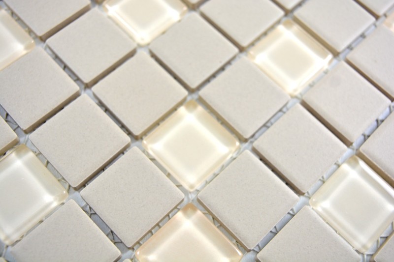 Muestra de mano azulejo mosaico cerámica beige claro vidrio sin esmaltar MOS18-1212-R10_m