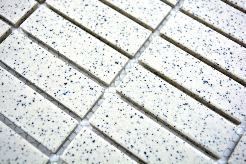 Muestra de mano azulejo mosaico cerámica crema blanco palos moteado sin esmaltar MOS24-0103-R10_m