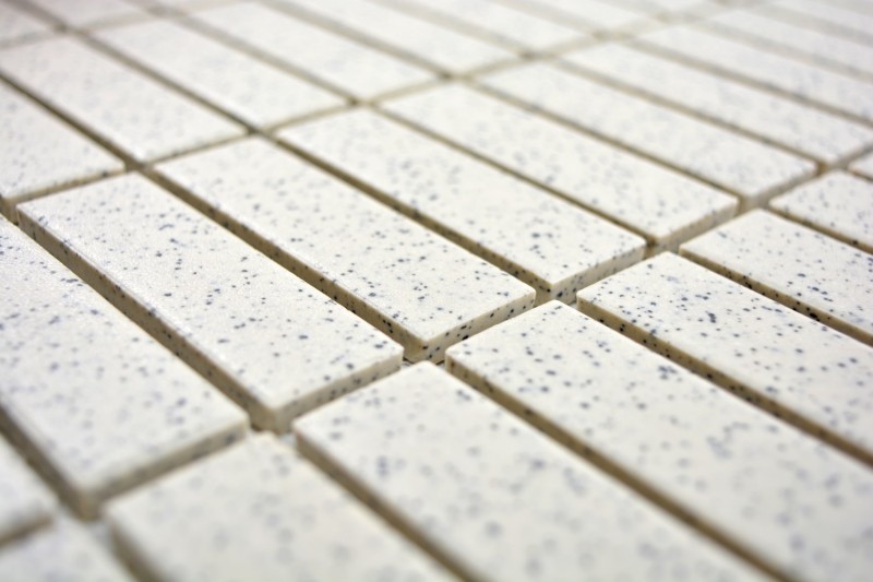 Muestra de mano azulejo mosaico cerámica crema blanco palos moteado sin esmaltar MOS24-0103-R10_m