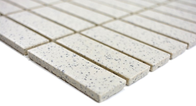 Muestra de mano azulejo mosaico cerámica crema blanco palos moteado sin esmaltar MOS24-0103-R10_m