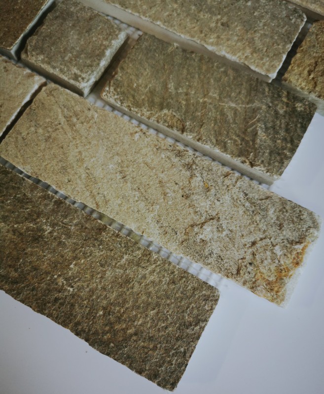 Muestra de mano mosaico azulejo pizarra piedra natural ladrillo beige claro MOS34-1202_m