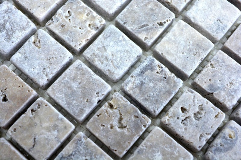 Muestra de mano mosaico azulejo travertino piedra natural blanco gris plata Travertino antiguo MOS43-47023_m