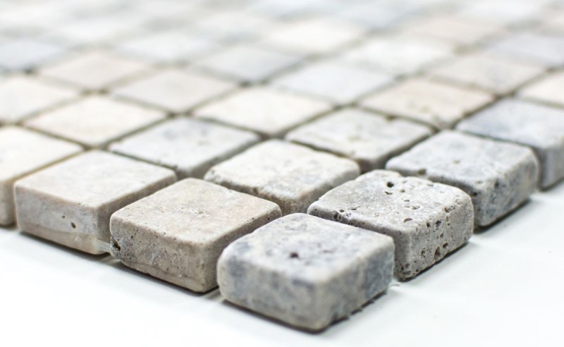 Muestra de mano mosaico azulejo travertino piedra natural blanco gris plata Travertino antiguo MOS43-47023_m