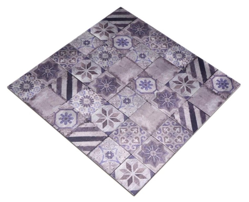 Estera de mosaico autoadhesivo aluminio aspecto retro multicolor púrpura gris África ornamento - MOS200-U05