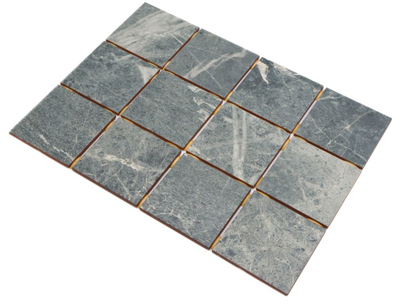 Azulejo de mosaico de cerámica gris-verde mate aspecto piedra Piastrella MOS22-BH395_f | 10 esteras de mosaico