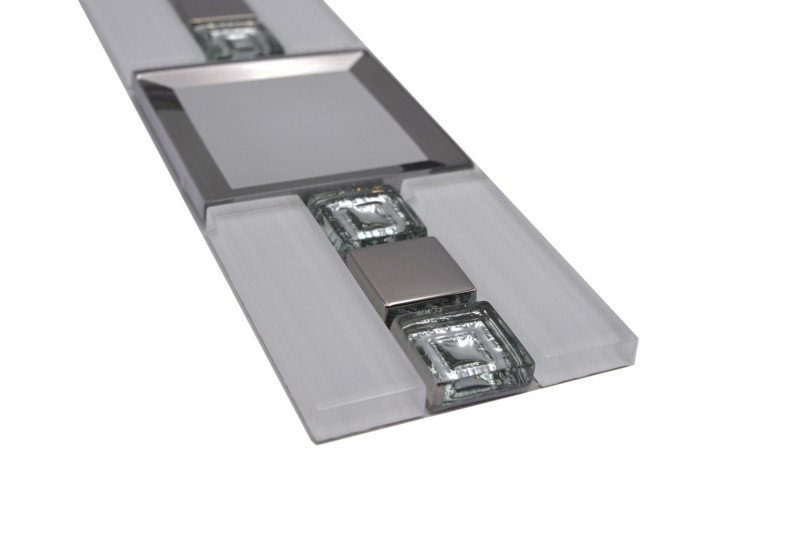 Borde de mosaico de vidrio mosaico blanco plata moderno - MOS88-S98_f