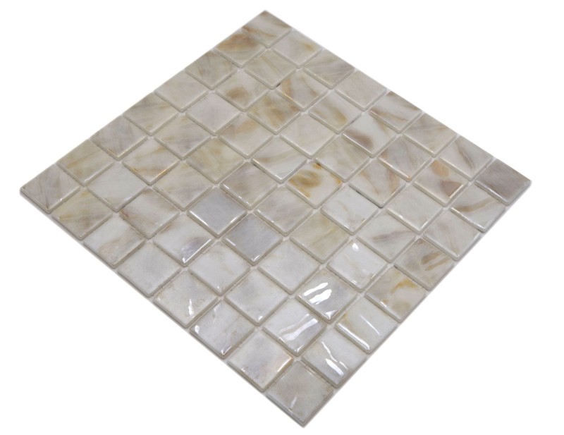 Piscina mosaico Piscina mosaico Mosaico de vidrio Ivory Cream Beige Shimmer iridiscente Pared Suelo Cocina Baño Ducha MOS220-71380U_f
