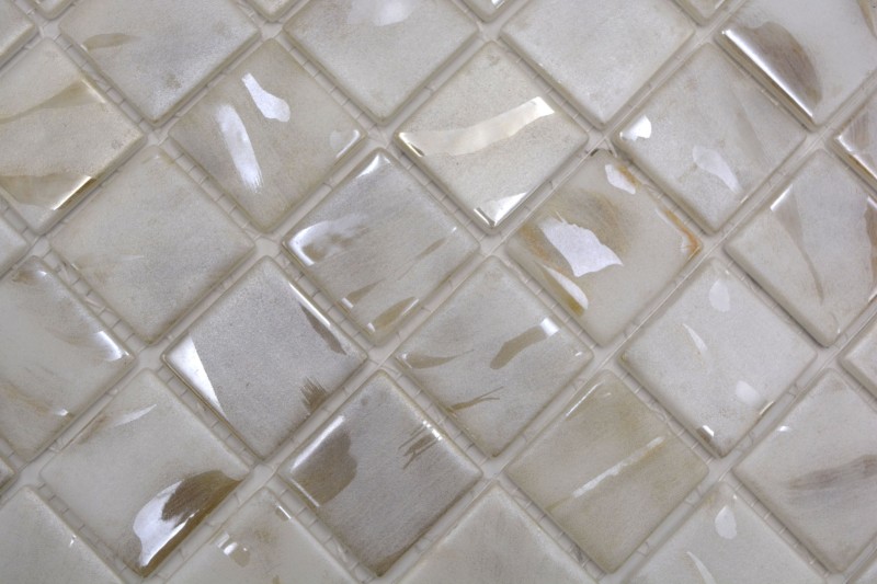 Piscina mosaico Piscina mosaico Mosaico de vidrio Ivory Cream Beige Shimmer iridiscente Pared Suelo Cocina Baño Ducha MOS220-71380U_f