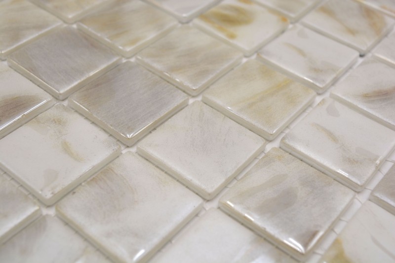 Piscina mosaico Piscina mosaico Mosaico de vidrio Ivory Cream Beige Shimmer iridiscente Pared Suelo Cocina Baño Ducha MOS220-71380U_f