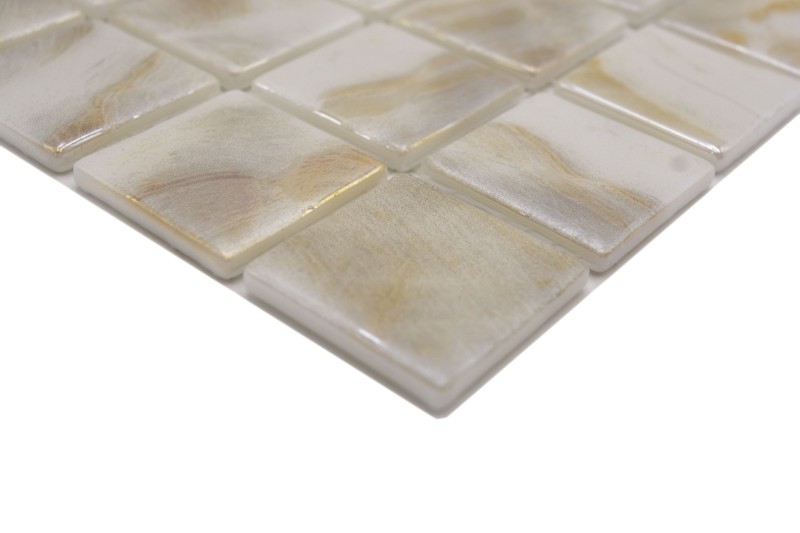 Piscina mosaico Piscina mosaico Mosaico de vidrio Ivory Cream Beige Shimmer iridiscente Pared Suelo Cocina Baño Ducha MOS220-71380U_f