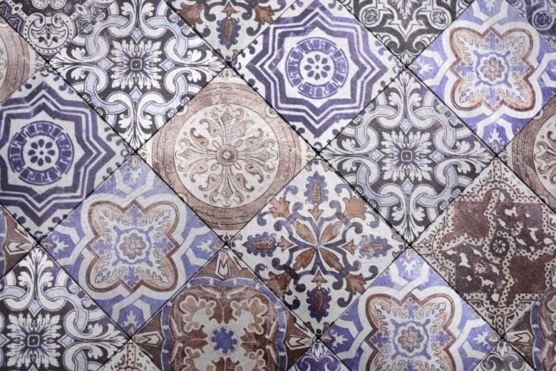 Muestra de mano mosaico autoadhesivo estera aluminio aspecto retro multicolor púrpura crema marrón ornamento africano - MOS200-U03_m