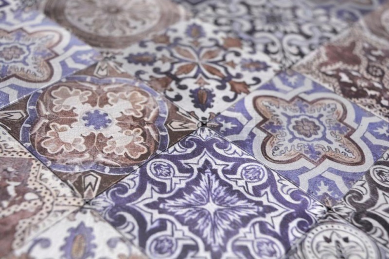 Muestra de mano mosaico autoadhesivo estera aluminio aspecto retro multicolor púrpura crema marrón ornamento africano - MOS200-U03_m