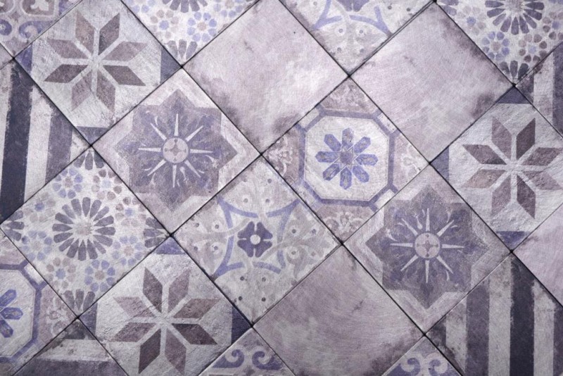 Muestra de mano mosaico autoadhesivo estera aluminio aspecto retro multicolor púrpura gris ornamento africano - MOS200-U05_m