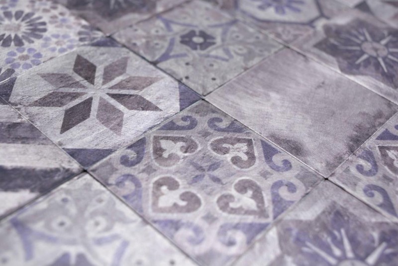 Muestra de mano mosaico autoadhesivo estera aluminio aspecto retro multicolor púrpura gris ornamento africano - MOS200-U05_m