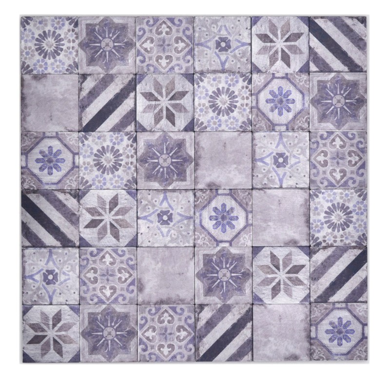 Muestra de mano mosaico autoadhesivo estera aluminio aspecto retro multicolor púrpura gris ornamento africano - MOS200-U05_m