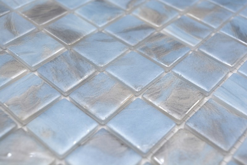 Muestra de mano mosaico azulejo piscina mosaico piscina mosaico azul claro jaspeado gris crema plata shimmer ducha pared ESPAÑA - MOS220-71252U_m
