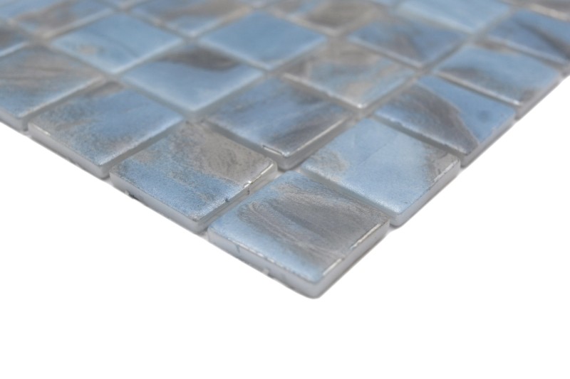 Muestra de mano mosaico azulejo piscina mosaico piscina mosaico azul claro jaspeado gris crema plata shimmer ducha pared ESPAÑA - MOS220-71252U_m