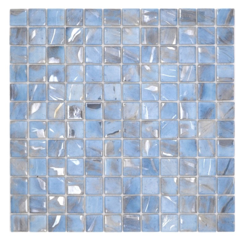 Muestra de mano mosaico azulejo piscina mosaico piscina mosaico azul claro jaspeado gris crema plata shimmer ducha pared ESPAÑA - MOS220-71252U_m
