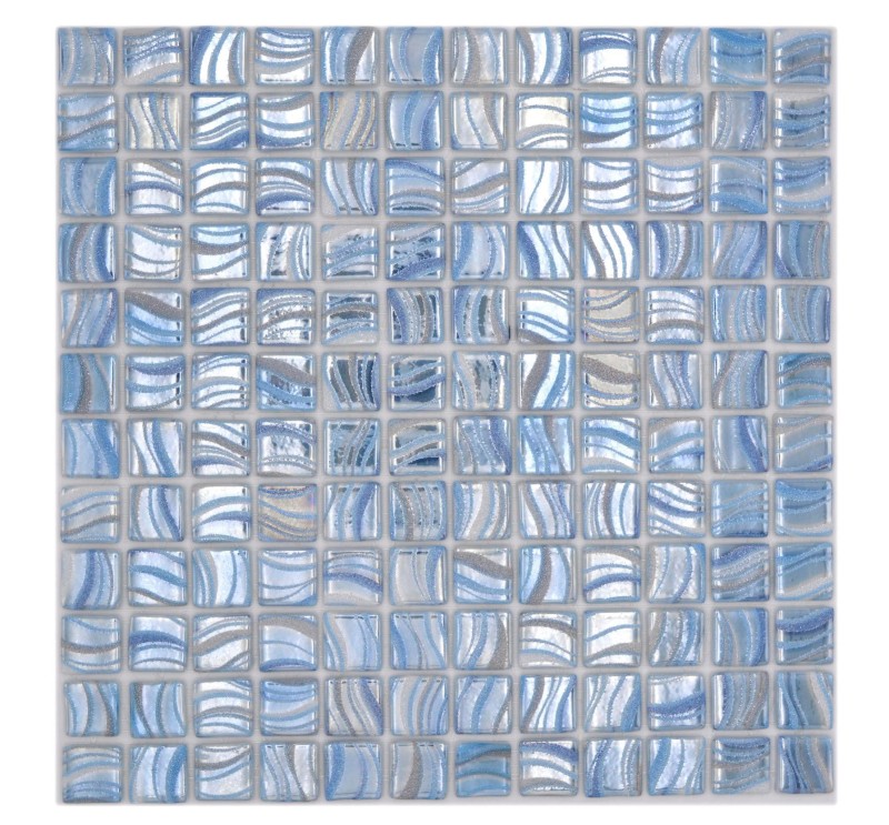 Muestra de mano mosaico azulejo piscina mosaico piscina mosaico azul claro plata brillo metálico pared de ducha ESPAÑA - MOS220-78251U_m