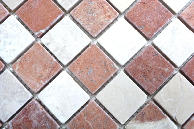 Mosaico de mármol piedra natural crema beige rojo al azar MOS42-1004_f
