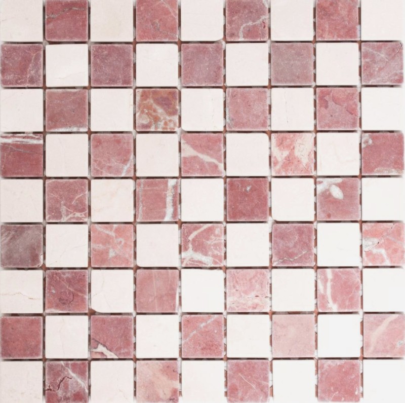 Muestra de mano mosaico azulejo mármol piedra natural crema beige rojo aleatorio MOS42-1004_m