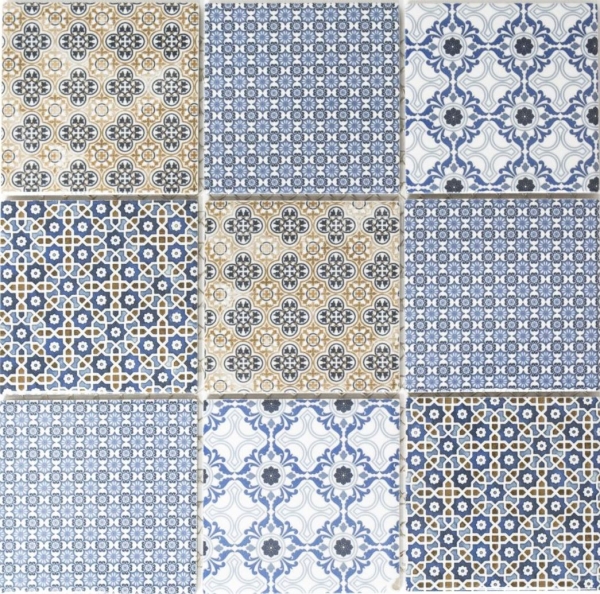 Retro vintage mosaico azulejo backsplash cocina backsplash blanco azul naranja gris azulejo backsplash patchwork - MOS22B-1404